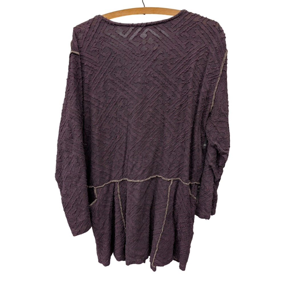 Hand Jive Purple Textured Knit Button Front Lagenlook Wearable Art Top -XL - Picture 2 of 5